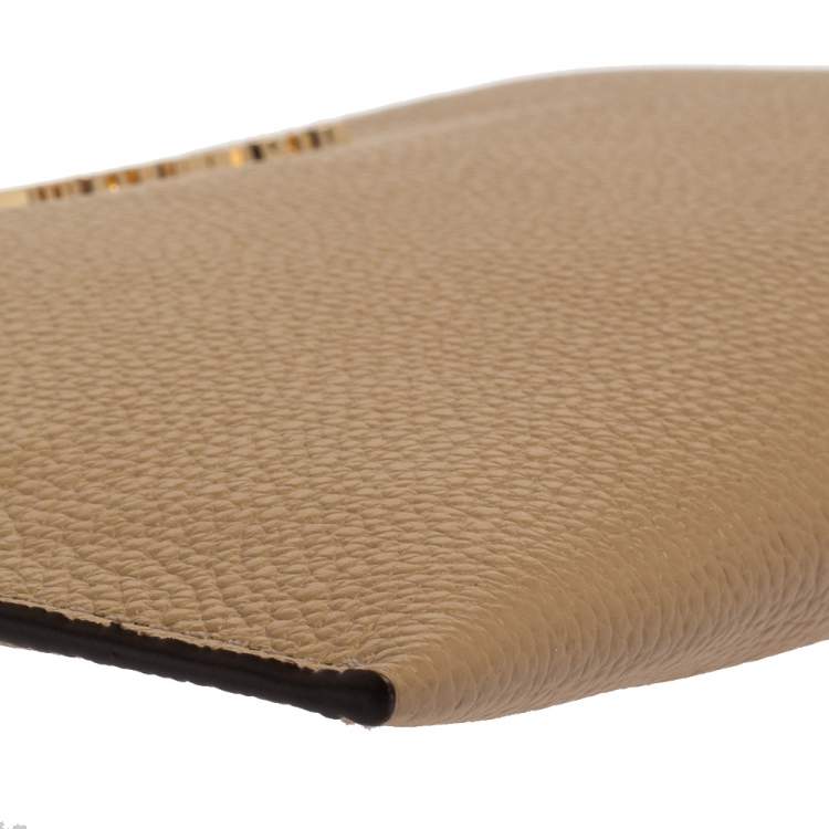 Pre Owned Michael Kors Beige Leather Large Jet Set Wristlet Clutch