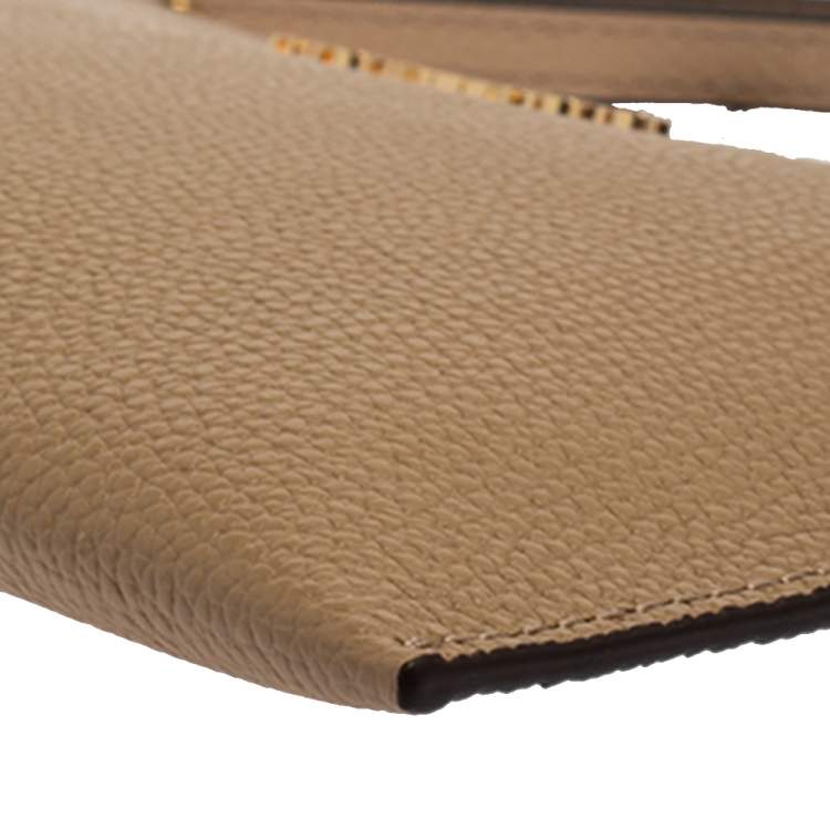 Pre Owned Michael Kors Beige Leather Large Jet Set Wristlet Clutch