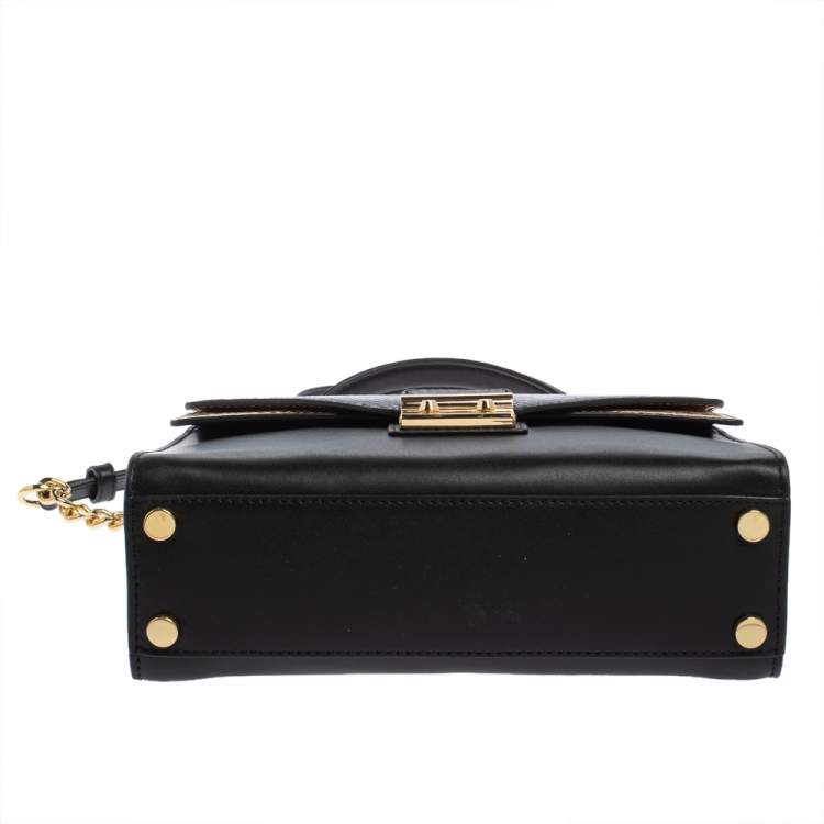 Pre Owned Michael Kors Black/Gold Python Embossed and Leather Sloan Top Handle Bag