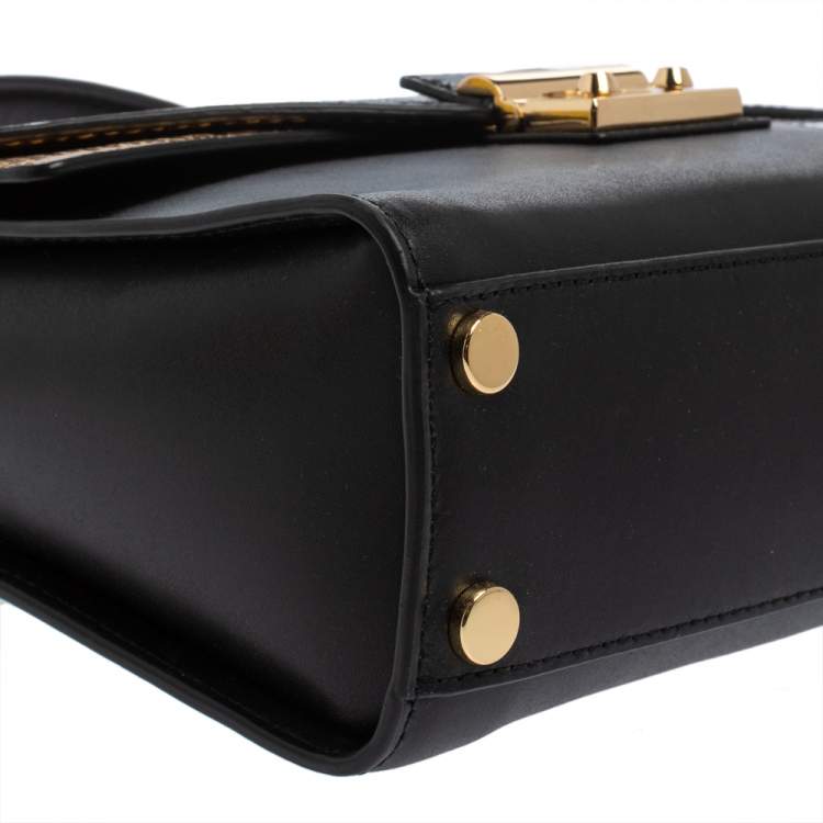 Pre Owned Michael Kors Black/Gold Python Embossed and Leather Sloan Top Handle Bag