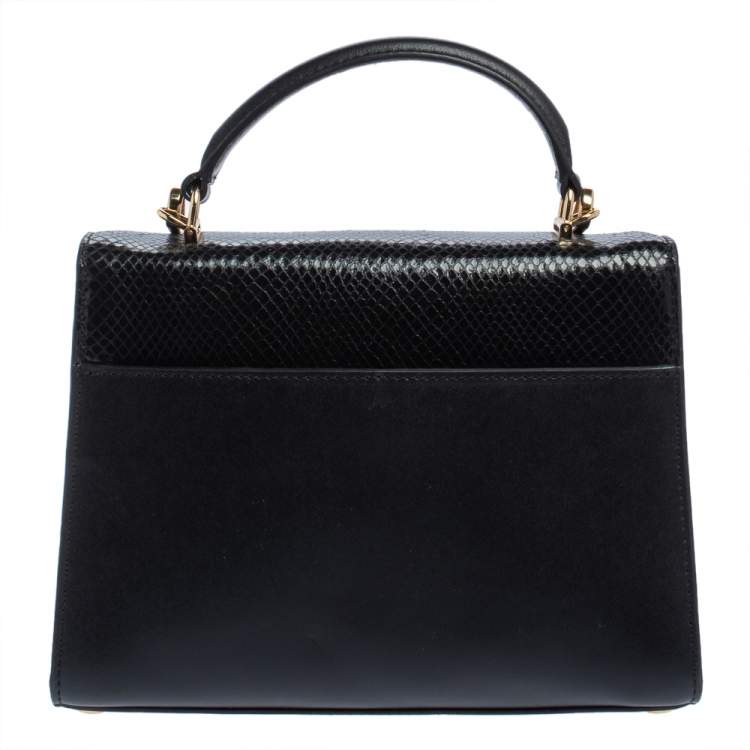 Pre Owned Michael Kors Black/Gold Python Embossed and Leather Sloan Top Handle Bag