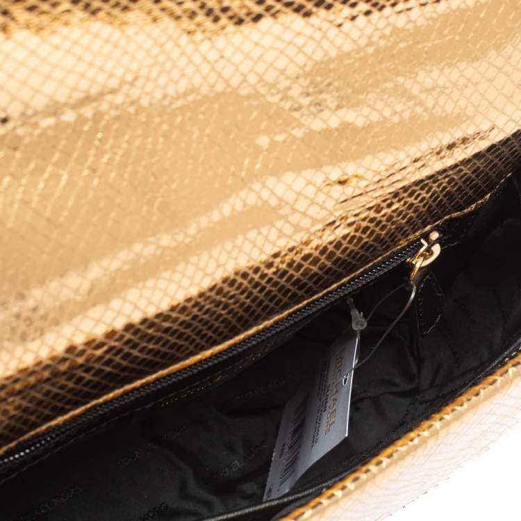 Pre Owned Michael Kors Black/Gold Python Embossed and Leather Sloan Top Handle Bag