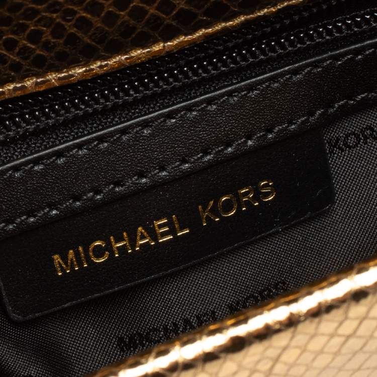 Pre Owned Michael Kors Black/Gold Python Embossed and Leather Sloan Top Handle Bag