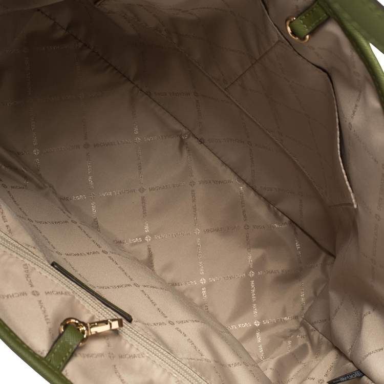 Pre Owned Michael Kors Green/Brown Signature Canvas Medium Carryall Tote