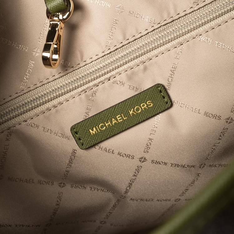 Pre Owned Michael Kors Green/Brown Signature Canvas Medium Carryall Tote