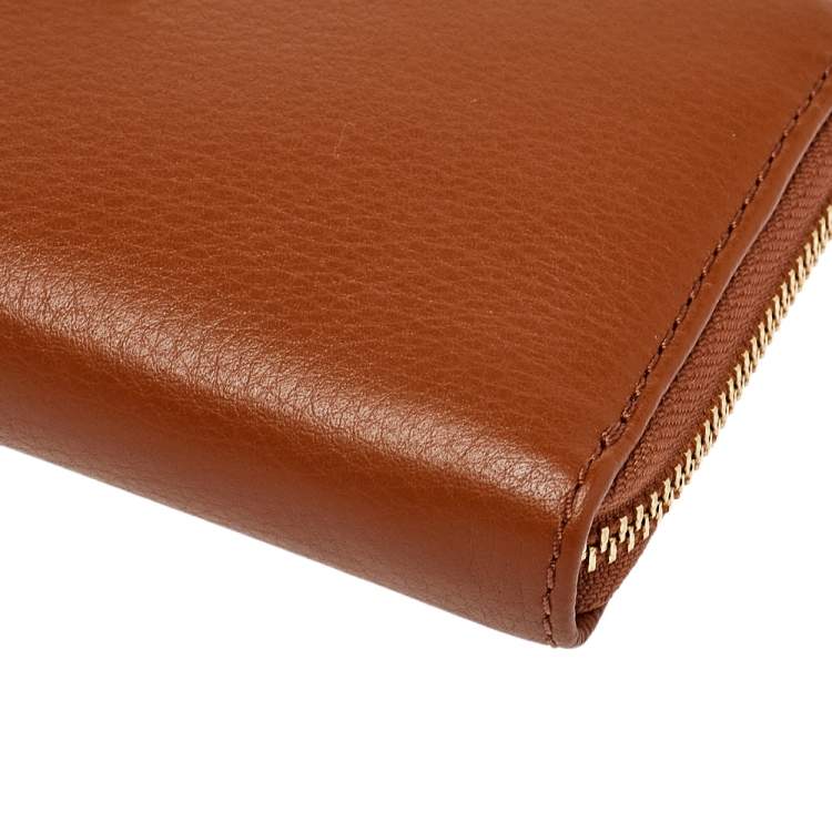 Pre Owned Michale Kors Tan Leather Jet Set Zip Around Continental Wallet
