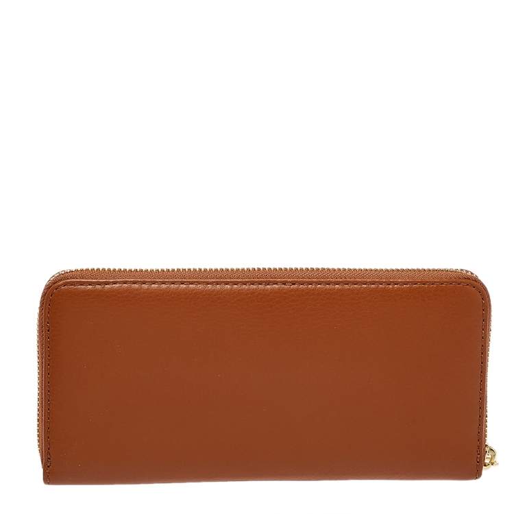 Pre Owned Michale Kors Tan Leather Jet Set Zip Around Continental Wallet
