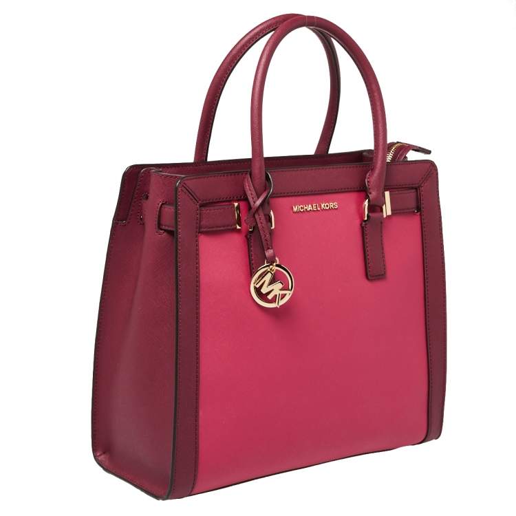 Pre Owned Michael Kors Raspberry/Red Leather Dillon Tote 