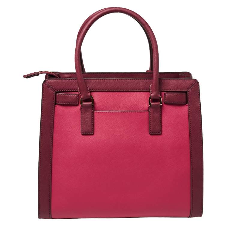 Pre Owned Michael Kors Raspberry/Red Leather Dillon Tote 