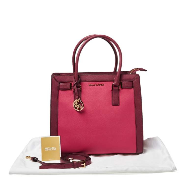 Pre Owned Michael Kors Raspberry/Red Leather Dillon Tote 