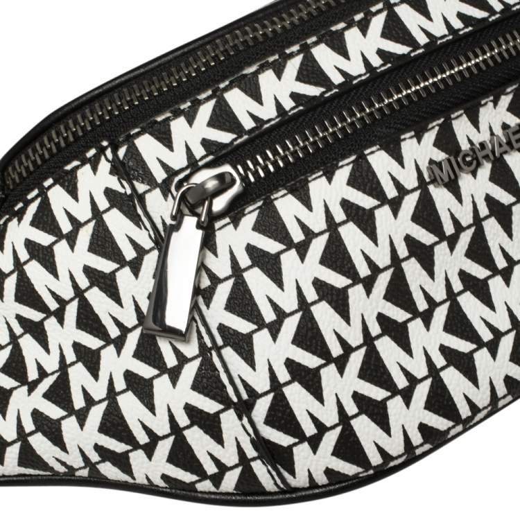 Pre Owned Michael Kors Black/White Signature Coated Canvas and Leather Mott Belt Bag