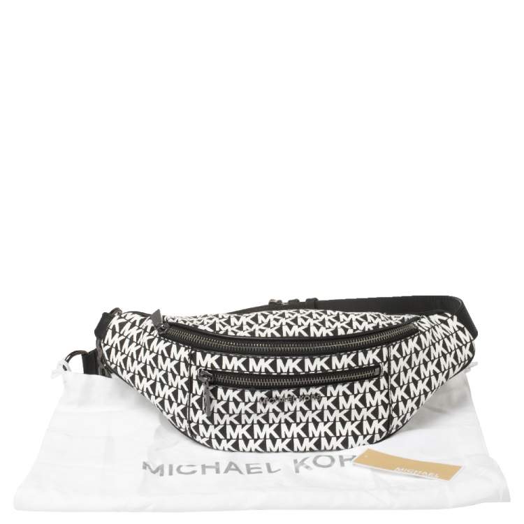 Pre Owned Michael Kors Black/White Signature Coated Canvas and Leather Mott Belt Bag