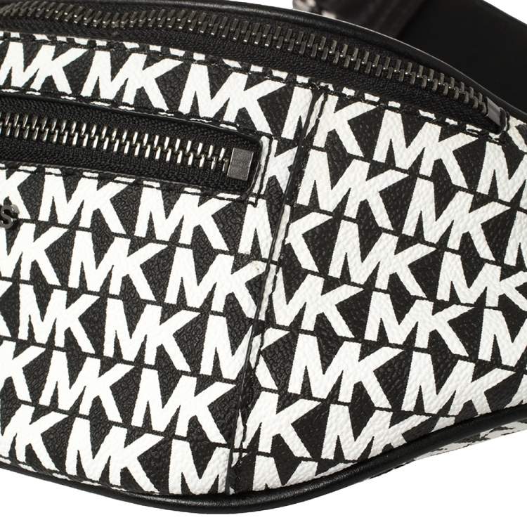 Michael Kors Black White Signature Coated Canvas And Leather Mott Belt Bag Michael Kors The