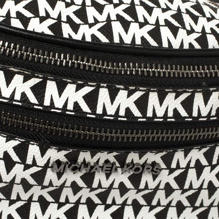 Pre Owned Michael Kors Black/White Signature Coated Canvas and Leather Mott Belt Bag