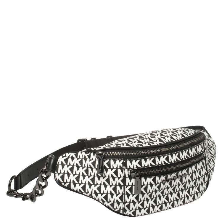 Pre Owned Michael Kors Black/White Signature Coated Canvas and Leather Mott Belt Bag
