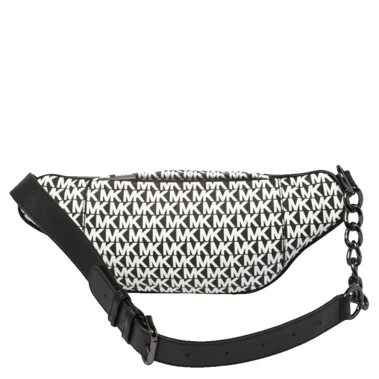 Pre Owned Michael Kors Black/White Signature Coated Canvas and Leather Mott Belt Bag
