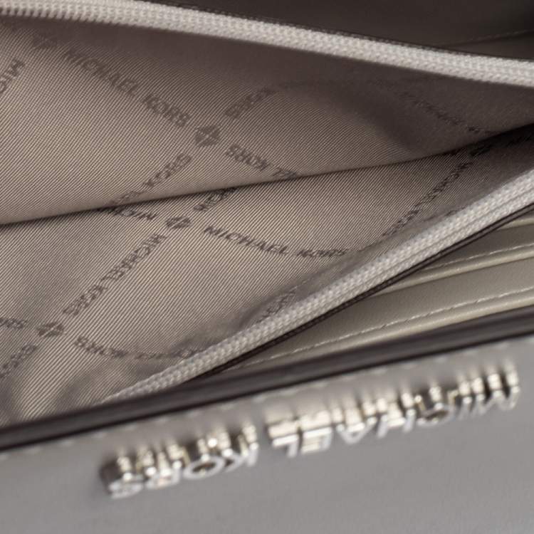 Pre Owned Michael Kors Grey Leather Jet Set Wallet On Chain