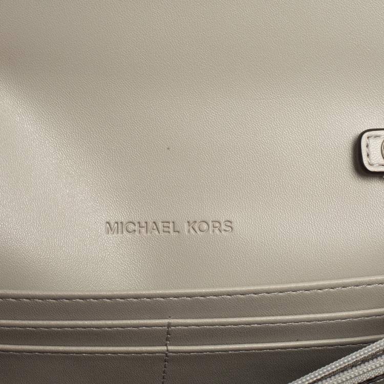 Pre Owned Michael Kors Grey Leather Jet Set Wallet On Chain