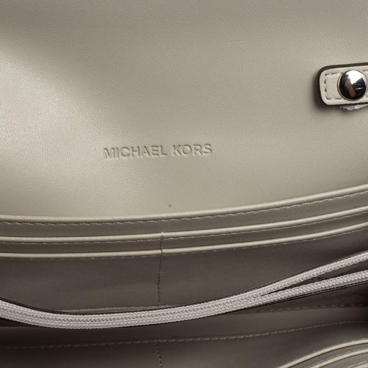 Pre Owned Michael Kors Grey Leather Jet Set Wallet On Chain