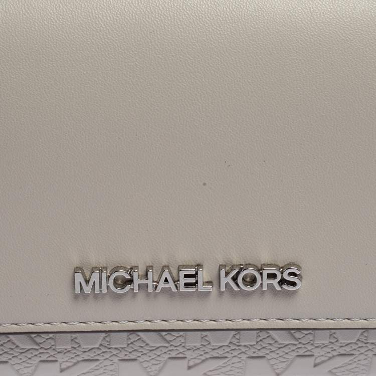 Pre Owned Michael Kors Grey Leather Jet Set Wallet On Chain