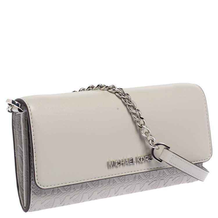 Pre Owned Michael Kors Grey Leather Jet Set Wallet On Chain