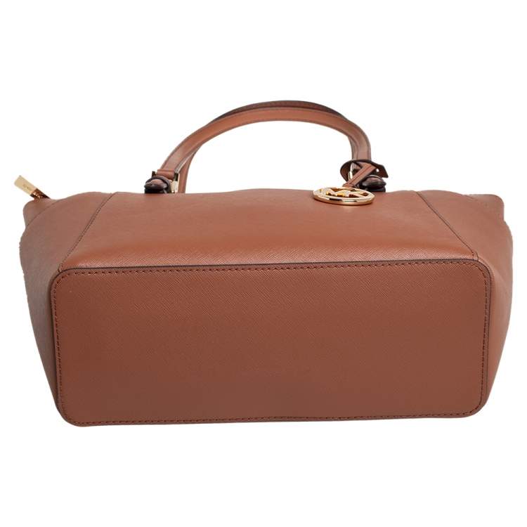 Pre Owned Michael Kors Tan Leather Charlotte Top Zip Tote