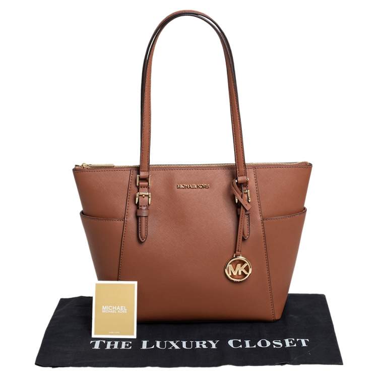 Pre Owned Michael Kors Tan Leather Charlotte Top Zip Tote