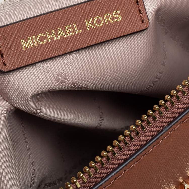 Pre Owned Michael Kors Tan Leather Charlotte Top Zip Tote