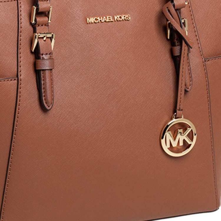 Pre Owned Michael Kors Tan Leather Charlotte Top Zip Tote