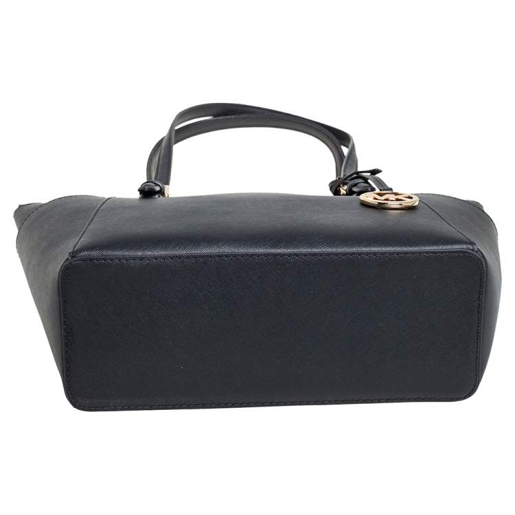 Pre Owned Michael Kors Black Leather Charlotte Top Zip Tote