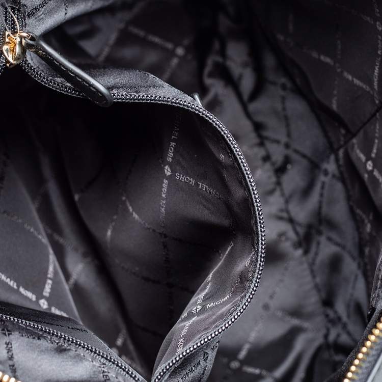 Pre Owned Michael Kors Black Leather Charlotte Top Zip Tote