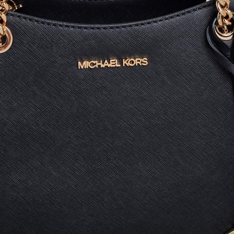 Pre Owned Michael Kors Black Leather Jet Set Travel Chain Tote