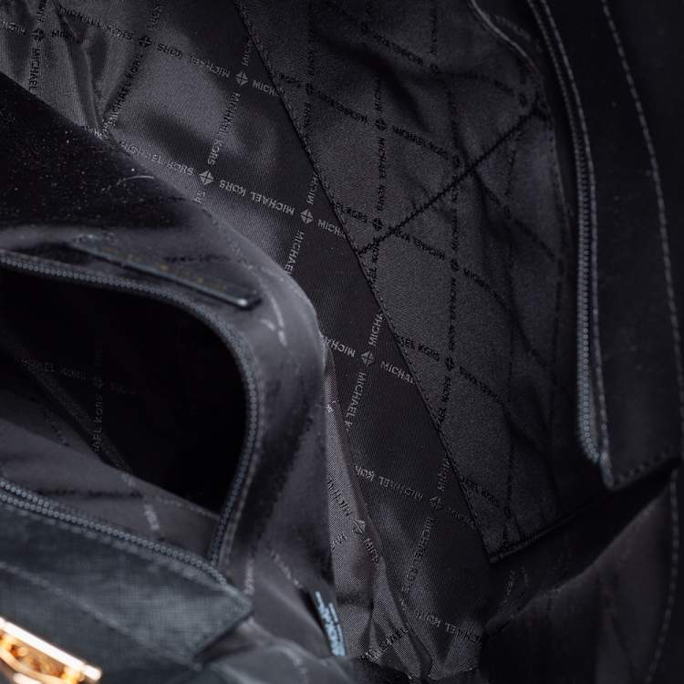 Pre Owned Michael Kors Black Leather Jet Set Travel Chain Tote