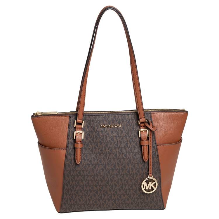 Michael Kors Brown/Tan Signature Coated Canvas and Leather Charlotte ...