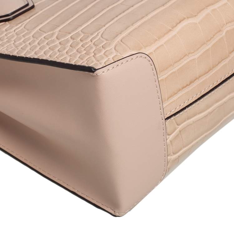 Pre Owned Michael Kors Beige Croc Embossed Leather Mercer Tote