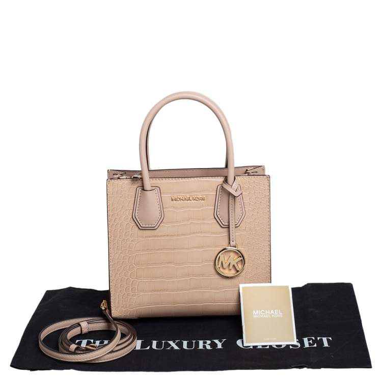 Pre Owned Michael Kors Beige Croc Embossed Leather Mercer Tote