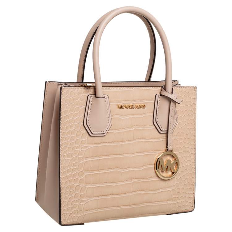 Pre Owned Michael Kors Beige Croc Embossed Leather Mercer Tote