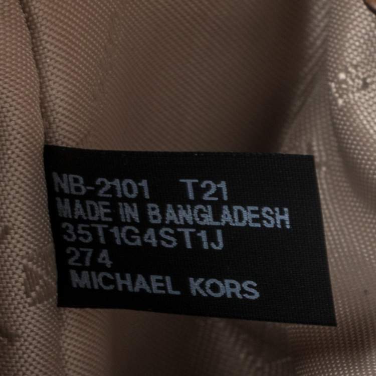 Pre Owned Michael Kors Beige/Tan Signature Canvas and Croc Embossed Leather Small Sienna Tote