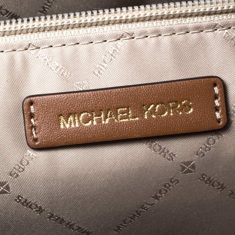 Pre Owned Michael Kors Beige/Tan Canvas and Leather Large Shopper Tote