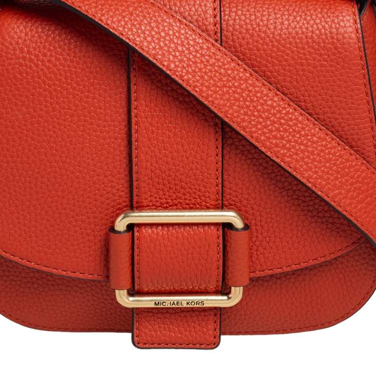 Pre Owned Michael Kors Orange Leather Maxine Saddle Bag