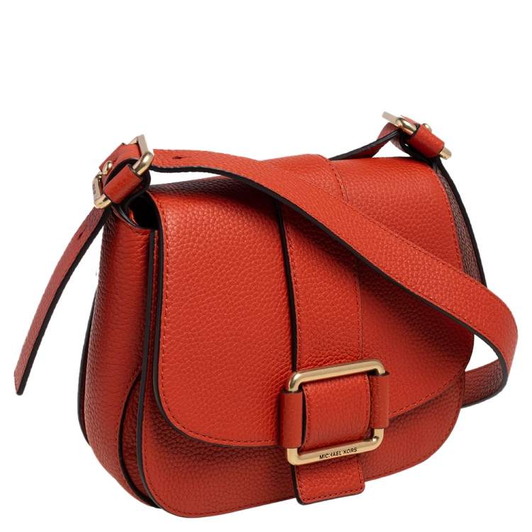 Pre Owned Michael Kors Orange Leather Maxine Saddle Bag
