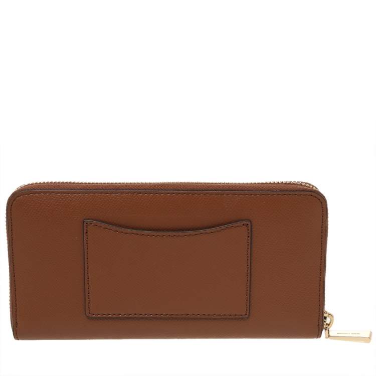 Pre Owned Michael Kors Brown Leather Jet Set Travel Zip Around Wallet