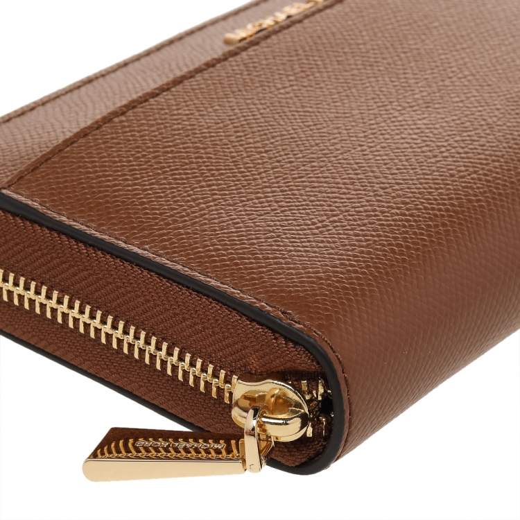 Pre Owned Michael Kors Brown Leather Jet Set Travel Zip Around Wallet