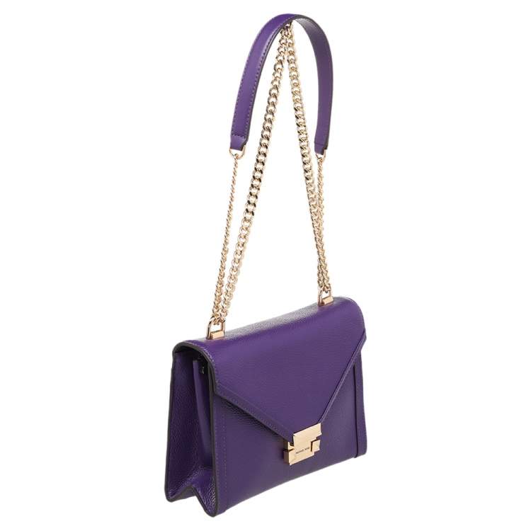 Pre Owned Michael Kors Purple Leather Flap Shoulder Bag 