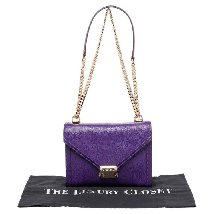 Pre Owned Michael Kors Purple Leather Flap Shoulder Bag 