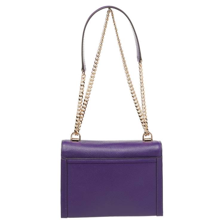 Pre Owned Michael Kors Purple Leather Flap Shoulder Bag 