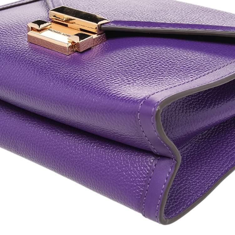 Pre Owned Michael Kors Purple Leather Flap Shoulder Bag 