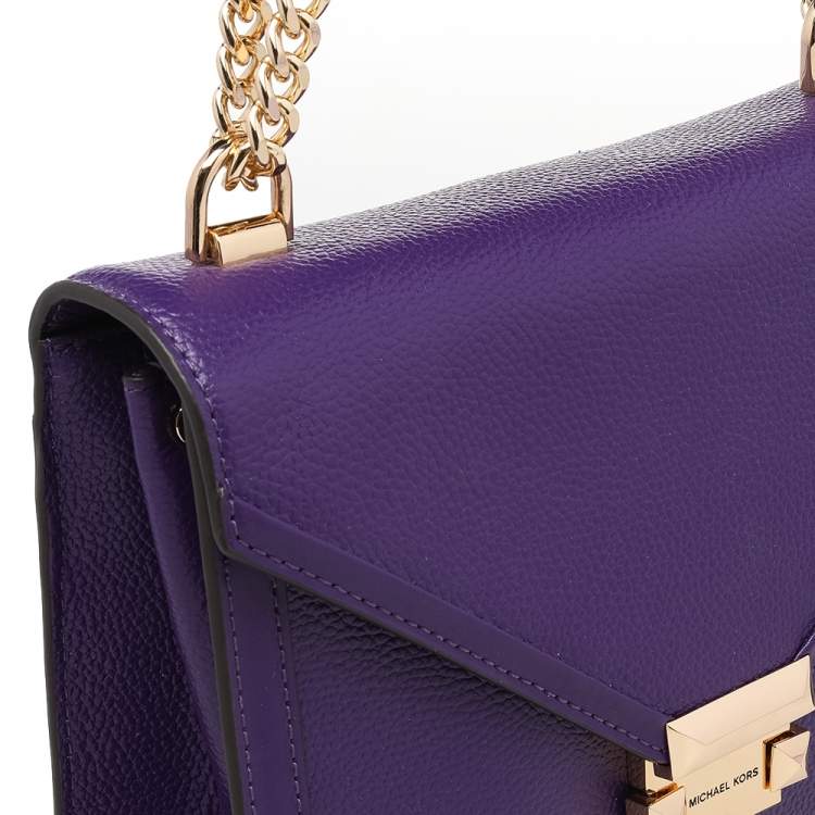 Pre Owned Michael Kors Purple Leather Flap Shoulder Bag 