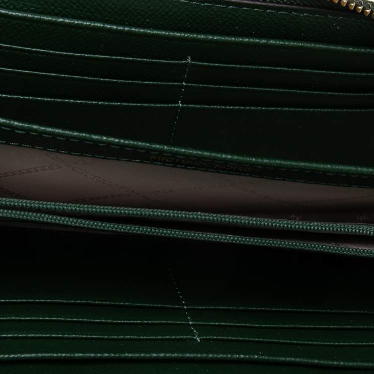 Pre Owned Michael Kors Green Saffiano Leather Zip Around Wallet