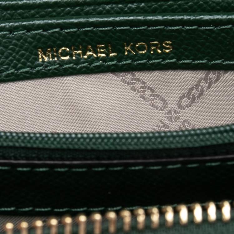 Pre Owned Michael Kors Green Saffiano Leather Zip Around Wallet